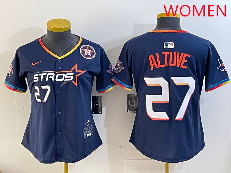 Women Houston Astros 27 Altuve Drak Blue Fourth generation Joint Name 2025 Nike MLB Jersey style 8